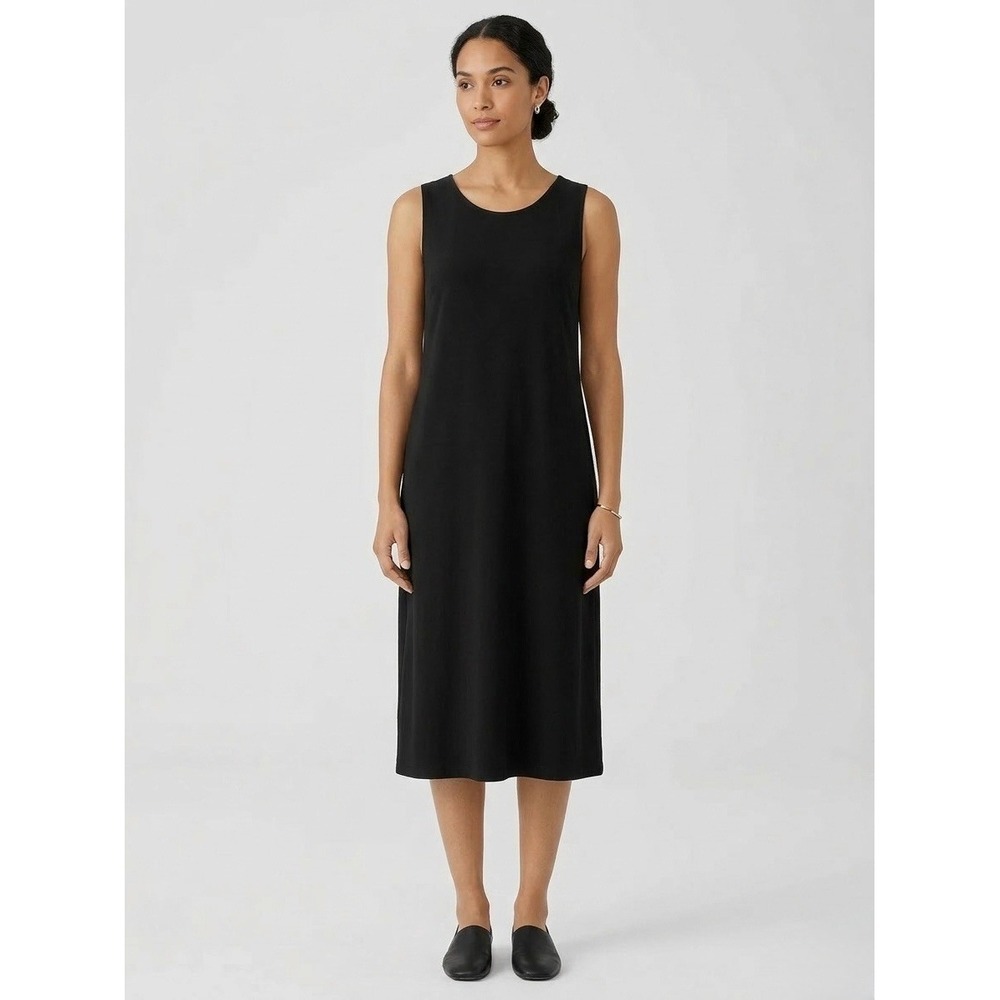 Eileen Fisher Woman Black Sleeveless Jersey Midi Dress 2X Viscose Blend R16TK